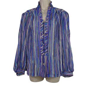 Vintage Teddi Of California Multicolor Stripe Ruffle Blouse Women Size 18